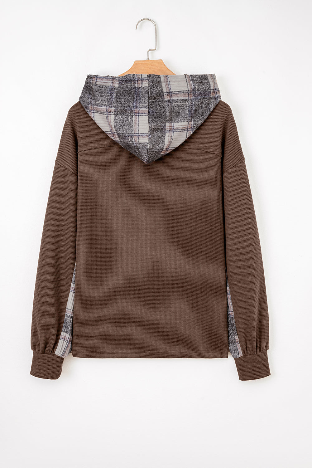 Brown Plaid Patchwork Hooded Shacket With Drawstring Button Down Cozy Winter Outerwear Dear-Lover Dropshipping